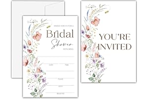 KFNER Wildflower Bridal Shower Invitations, Spring Flowers Bridal Shower Invites, Minimalistic Boho Floral Wedding Shower Supplies, Country Engagement Party Decorations (25 Set of Invitations with