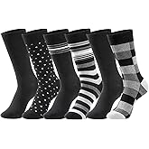 GLENMEARL Mens Dress Socks 6 Pack, Classic Patterned Black Combed Cotton Casual Mid Calf Socks for Men, Size 10-13