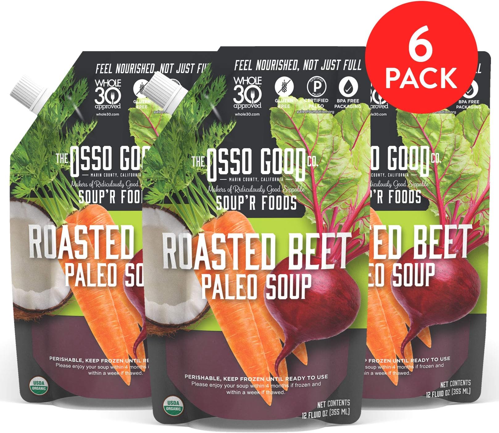 Osso Good Roasted Beet Soup, 6 - 12 Ounce Pouches, Ships Frozen