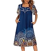 Ekouaer Women's House Dress with Pockets Moomoo Dresses Short Sleeve Mumu Nightgown Lounge Dress Button Down Sleepwear