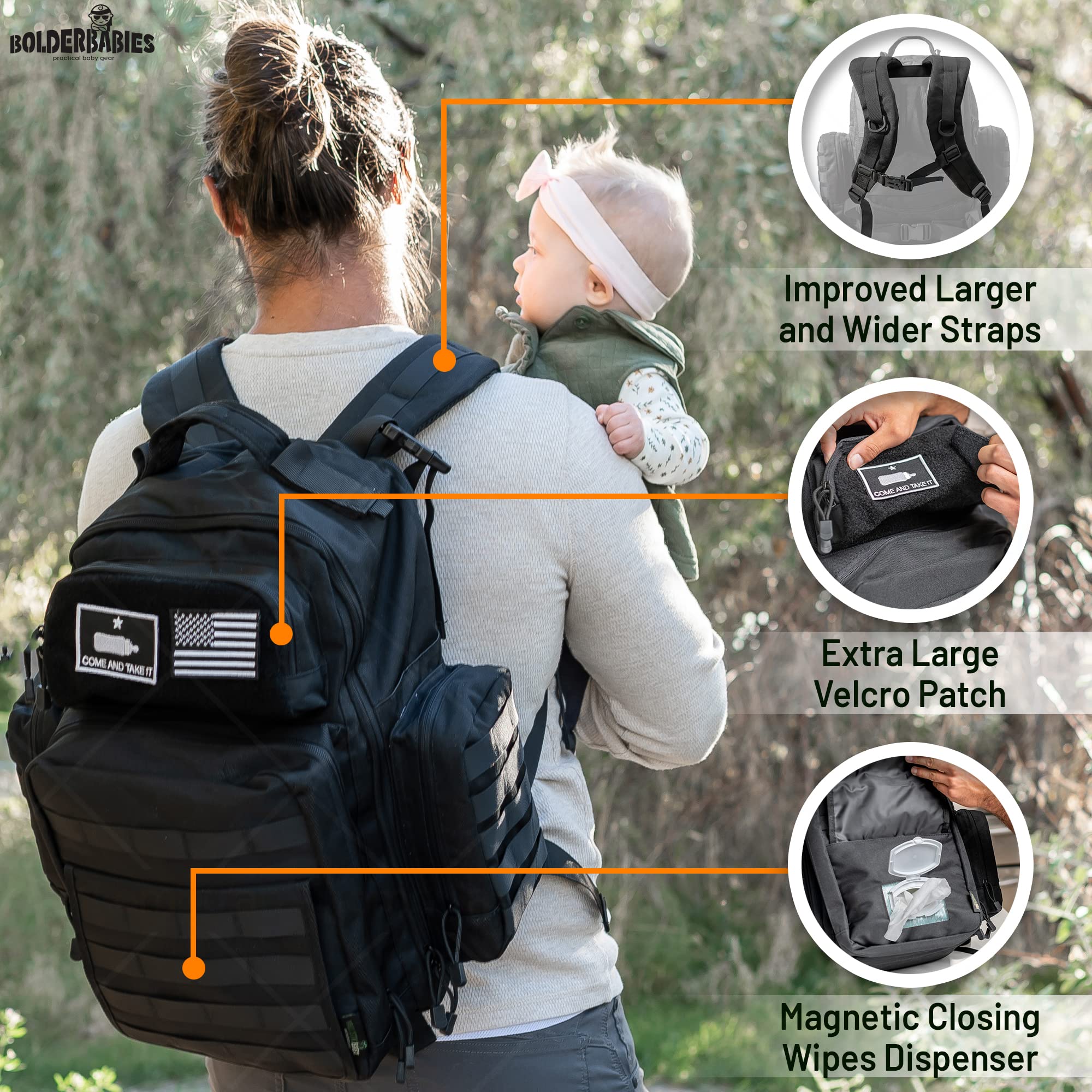 Dad Diaper Bag - Molle-Style Military Diaper Backpack Made of Rugged 900D Waterproof Polyester with Wider Extra-Long Straps, Pouch for Dirty Diapers, Baby Wipes Dispenser & Insulated Bottle Pockets