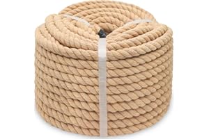 BONSINY Natural Brown Cotton Rope 3/4 inch × 100 feet - Thick Nautical Rope for Swing, Hanging, Landscaping, Crafts, Tug of War