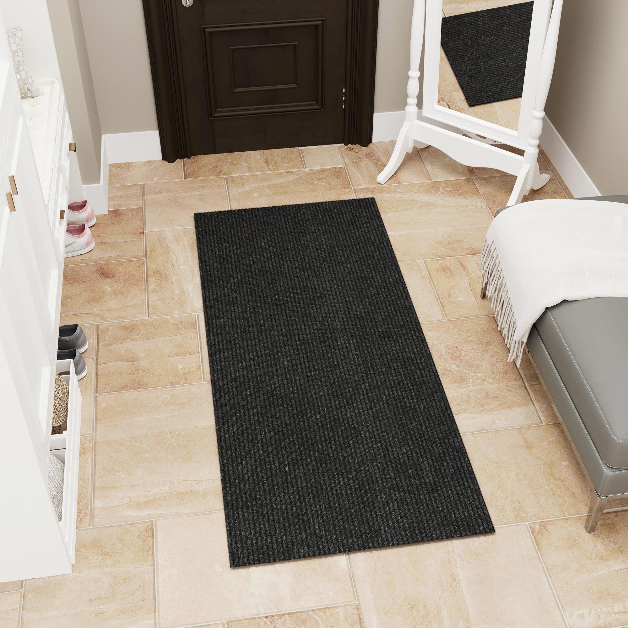 Photo 1 of Ottomanson 2' x 5' Hallway Runner with Scraper Pile Extra Durable Non-Slip Rug Mat for Indoor & Outdoor Use - Ideal for Kitchen, Entryway, Patio & Garage - High-Traffic Carpet, Black