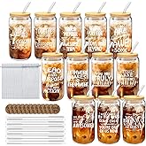 Cubotn 12 Set Employee Appreciation Gifts Bulk, Inspirational Thank You Gifts for Staff Coworker 16oz Can Shaped Glass Cups with Lids Straws Brushes and Gift Card for Team Teacher Nurse