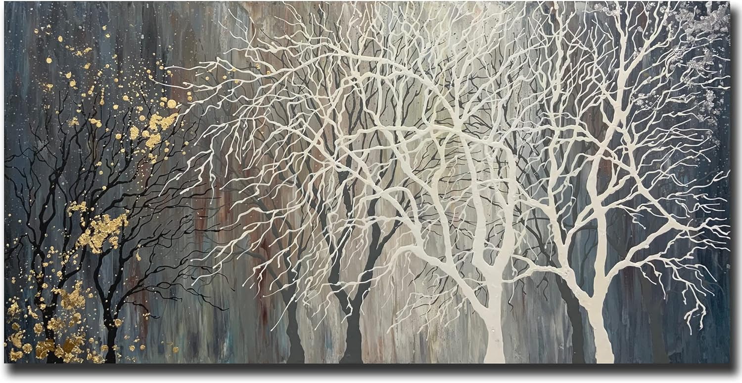 Paintings - Tiancheng Art,24x48 Inch Framed Artwork 100% Hand-Painted Oil Paintings on Canvas Art Modern Canvas Wall Art Paintings for Wall Decor Tree