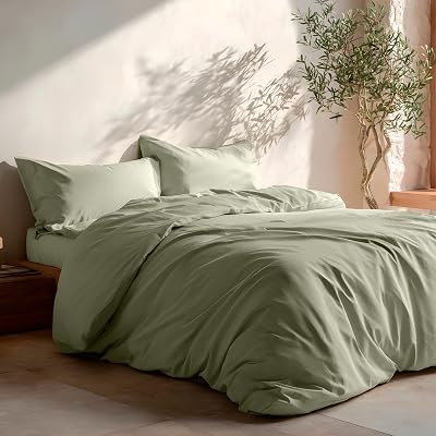 Juego Funda Nórdica Cama 80/90, Lisa 100% Algodón, Funda Edredón 150x220 cm y Funda Almohada, Transpirable, Suave, Color Verde