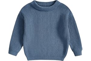 Pivanzore Baby Girl Boy Toddler Knit Sweater Cute Round Neck Long Sleeve Blouse Pullover Oversized Sweatshirt Warm Kids Tops