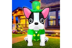 zukakii 5Ft St. Patrick's Day Inflatable Outdoor Decoration Blow Up French Bulldog Wearing Lucky Shamrocks Hat with LED Lights St Patricks Day Decorations Yard Garden Lawn Home Party Indoor
