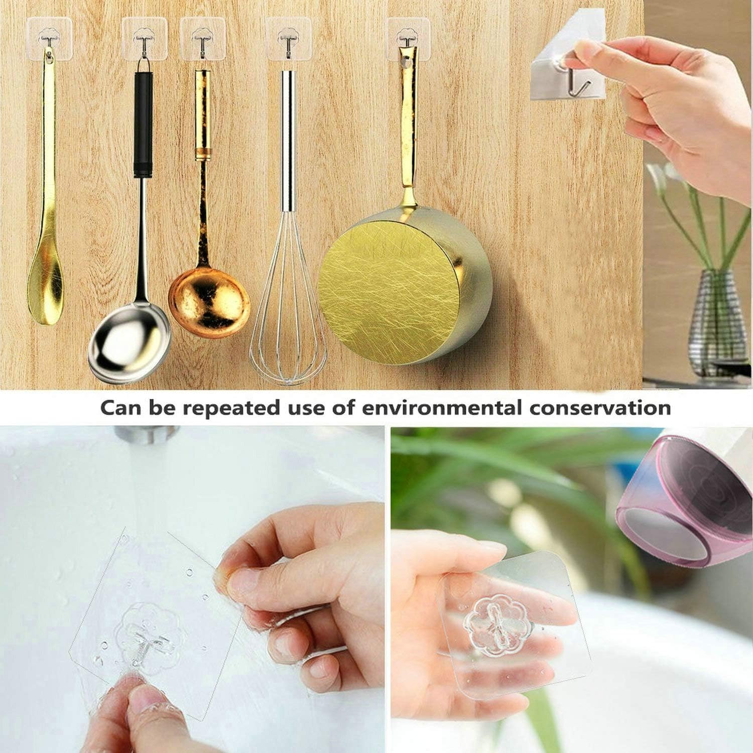 Wall Hooks 24 Pack 22lb(Max) Transparent Seamless Hooks, Waterproof and Oilproof, Heavy Duty Self Adhesive Hooks for Kitchens, Bathroom, Office: Kitchen & Dining
