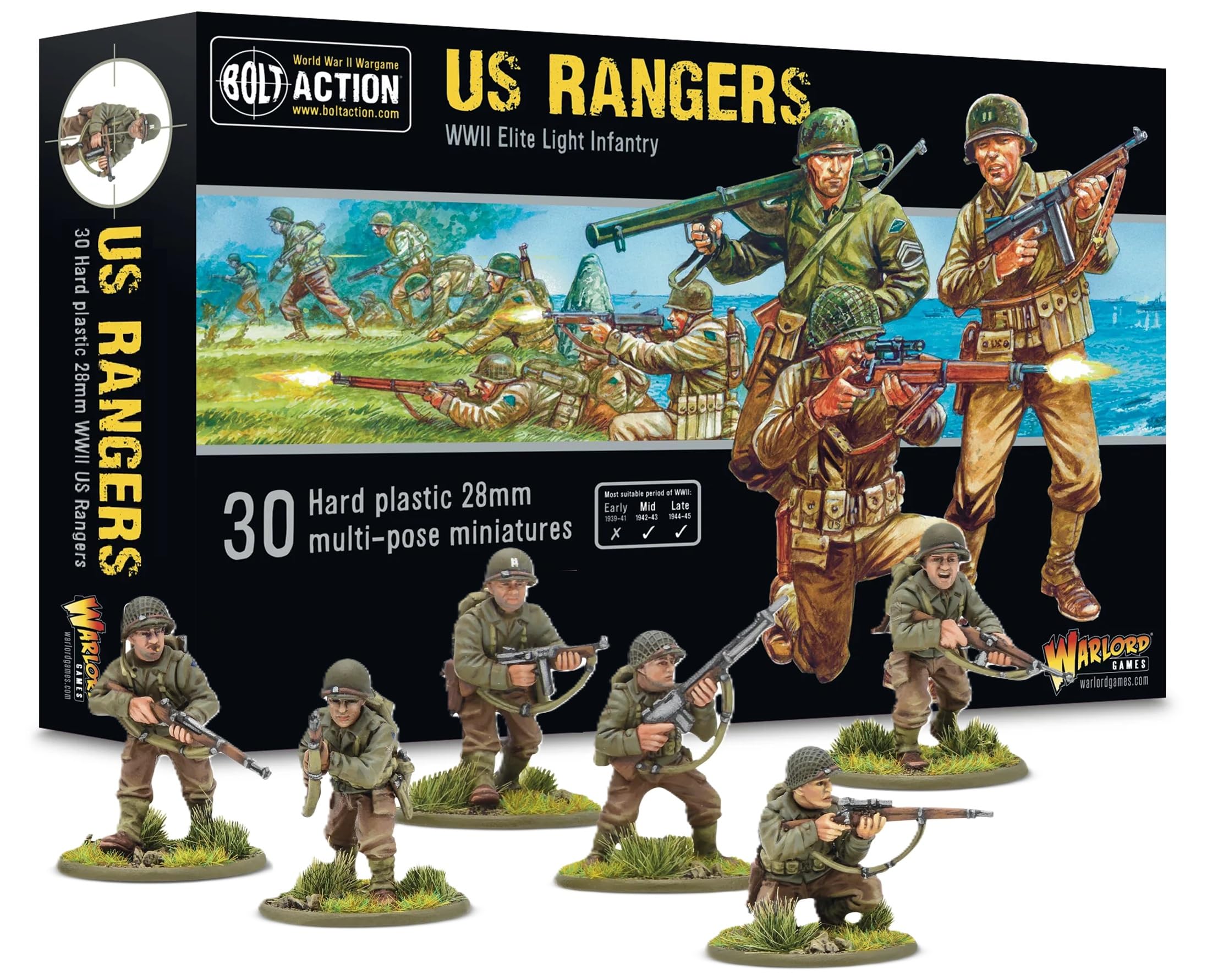 Warlord Games US Rangers Infantry - US Army 28mm Scale Plastic Miniatures for Bolt Action Highly Detailed World War 2 Miniatures for Table-top Wargaming
