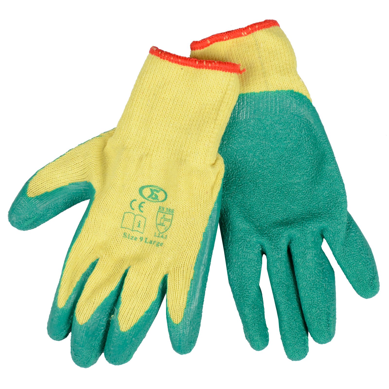 XS-Stock XS1914 12 Pairs of Builders Gardening DIY Latex Coated Work Gloves - Green (Size 9), Large