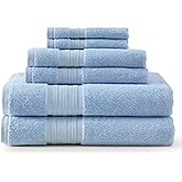 Martha Stewart - Bath Towels, Soft & Absorbent 100% Cotton Towels, Plush 700 GSM, 6-Piece Bathroom Towel Set with Textured Dobby Weave (Skyland Manor Blue)