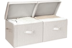 StorageWorks Fabric Storage Box with Lid, Stackable Linen Storage Bins for Clothes, Decorative Lidded Closet Organizers, Rect