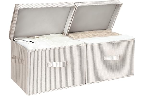 StorageWorks Fabric Storage Box with Lid, Stackable Linen Storage Bins for Clothes, Decorative Lidded Closet Organizers, Rect