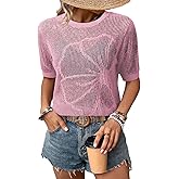 Dokotoo Womens Summer Short Sleeve Crochet Tops Hollow Out Floral Beach Vacation Clothes Cruise Outfits