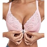HACI Women's Front Closure Bra Underwire Unpadded T-Back Plus Size Lacy Full Coverage Racerback T-Shirt Unlined