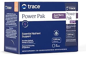 Trace Minerals Power Pak Multivitamin and Multimineral Packets - Electrolyte Support - 1200 mg Vitamin C plus 70+ Trace Minerals - Acai Berry Flavor - 30 Packets