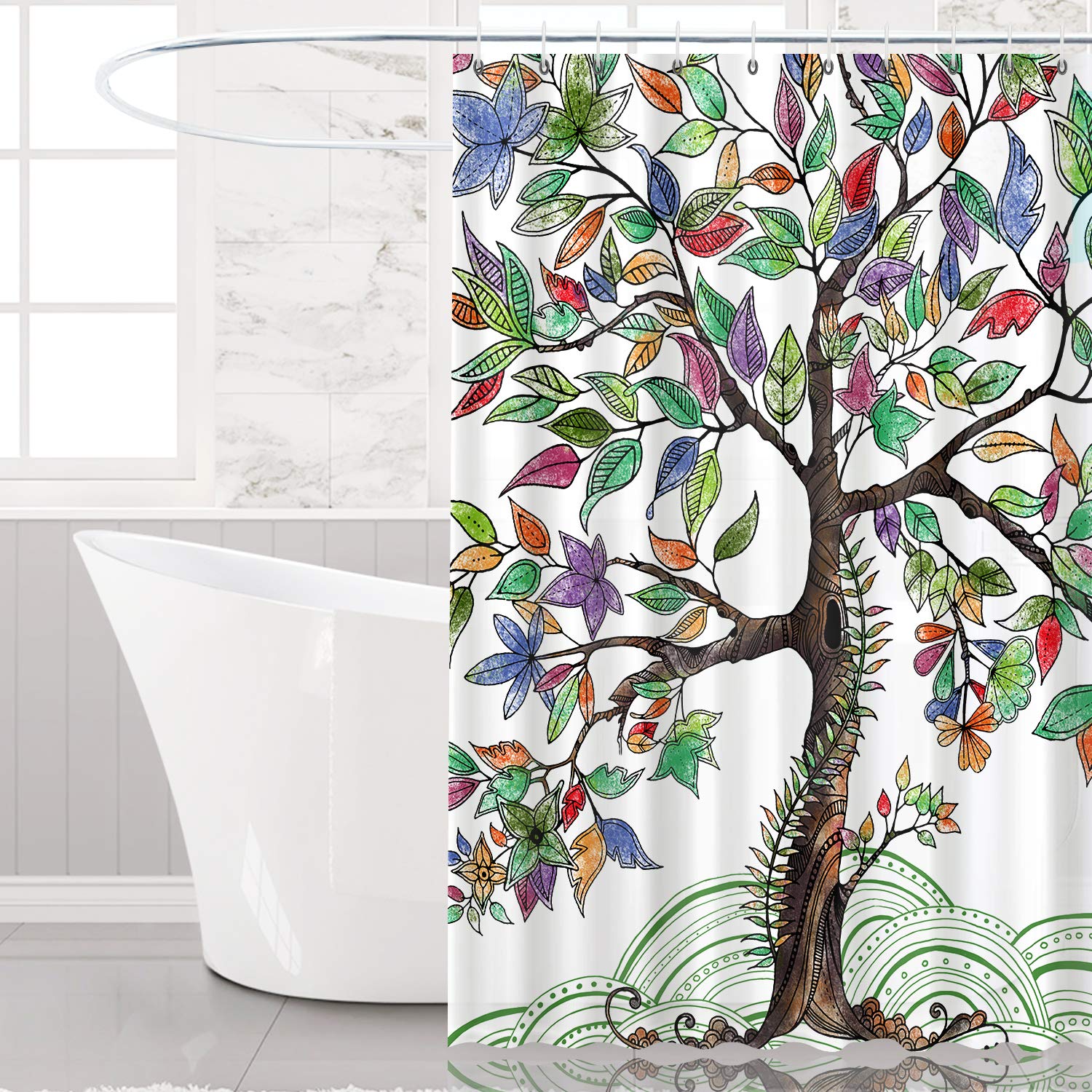 joyfeelife Fabric Shower Curtain Set Waterproof Bath Curtain for Bathroom Showers Bathtubs Home Decor with 12 Hooks, 71x71 Inch