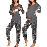 Ekouaer Maternity Pajama Set Nursing Pjs Women Breastfeeding Pregnancy Postpartum Clothes Long Sleeve Top & Pant with Pockets