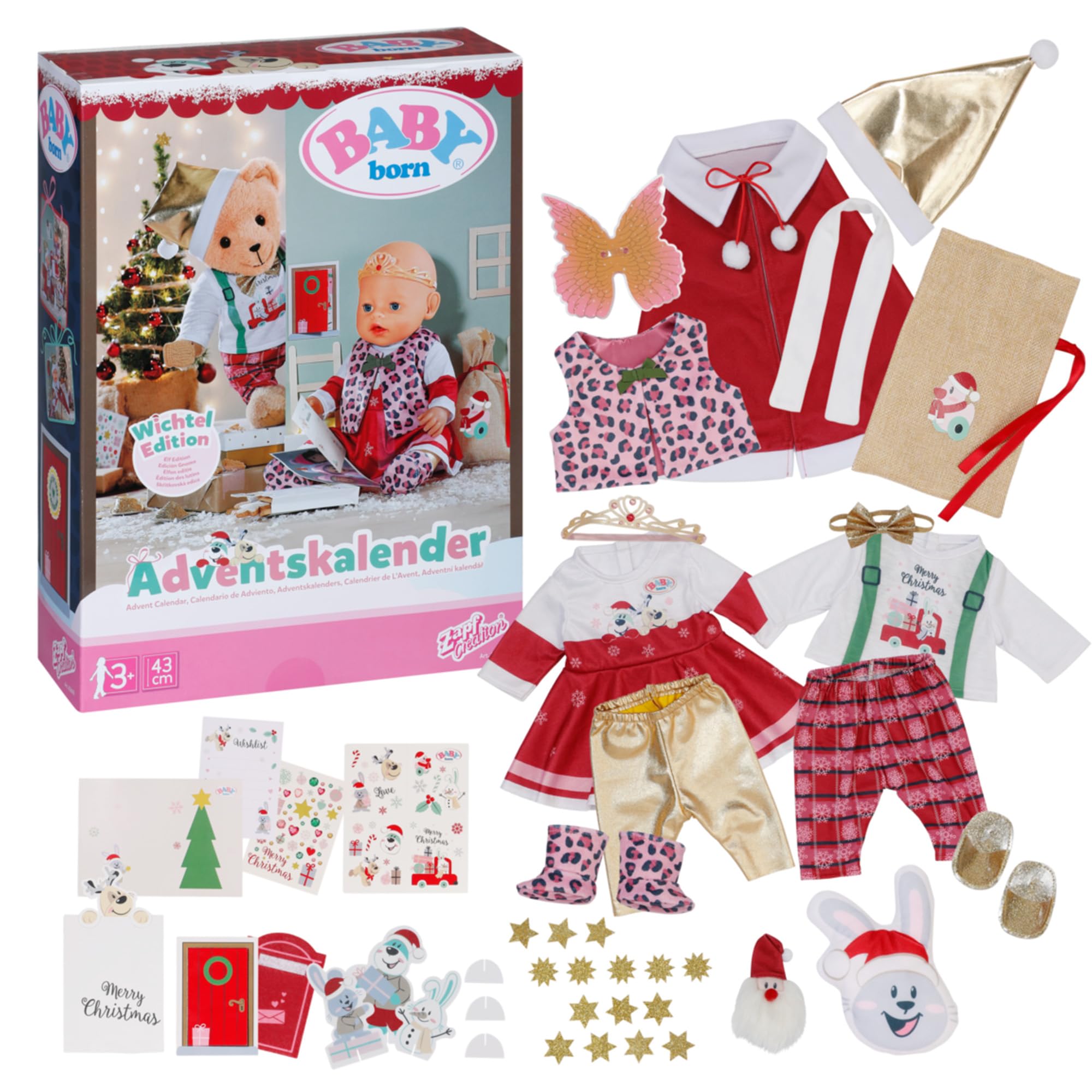BABY born Advent Calendar 836101 - Christmas Countdown with 24 Surprises Including Gift Items, Accessories, or Festive Holiday Outfits for Dolls up to 43cm - Suitable for Children from 3 Years Old