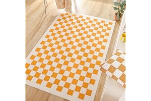 TRUEDAYS Checkered Area Rug - 5x7 Boho Orange Rugs for Bedroom Living Room - Modern Soft Low Plie Washable Rug Carpet for Home Décor - Funky Checkerboard Indoor Rug