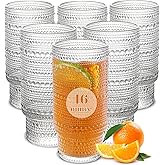 Cowjut 6pcs Hobnail Drinking Glasses Set, 16 oz Vintage Glassware Drinking Glasses, Clear Water Glasses Tumbler, Cups for Kitchen, Juice, Beer, Cocktail, Whiskey
