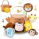 PIIKAGO Baby Toys 6-12 Months - Tree Stump with 5 Stuffed Safari Animals, Soft Busy Montessori Toys with Rattle, Crinkle, Squeaker, Mirror, Sensory Toys for Toddlers 1-3, Christmas Birthday Gift