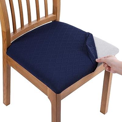 Buy Smiry Seat Covers For Dining Room Chairs Stretch Checkered Jacquard Dining Room Chair Seat Covers With Buckle Set Of 6 Checkered Navy Blue Online In Turkey B082vz9hdy