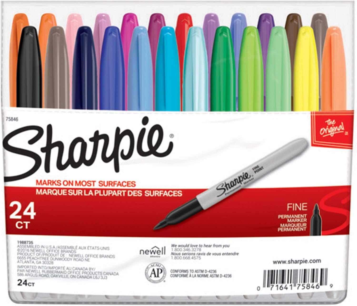 Sharpie Permanent Markers, Fine Point, Assorted Colors, 24