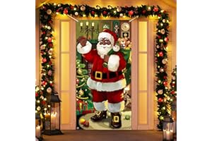 IRENARE Black Santa Claus Door Cover Christmas Front Door Decorations Xmas Xmas Door Hanging Banner Santa Claus Background for Front Door Home Holiday Winter Christmas Decor