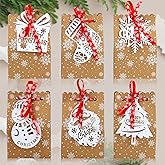 DEYIXUN 24Pcs Christmas Gift Bags Assortment Kraft Paper Favor Bags with Holiday Gift Tags for Xmas Party Supplies, Small Christmas Goodies Bags (6 Styles)