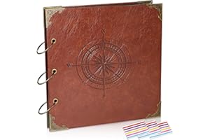 barsone Scrapbook Photo Album, 50 Pages (10x10") DIY Leather Photo Album Self Adhesive Pages Compass Scrapbook, Baby Scrapbook Album Wedding Guest Book, School Memory
