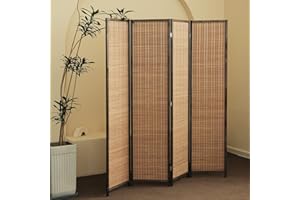 Furnnylane 4 Panel Room Divider and Folding Screen Room Divider,Bamboo Room Divider Screen for Room Separation,67" H x 61.4" W