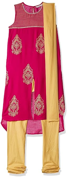 Karigari Girl's cotton a line Salwar Suit Set (Pack of 3(Colors & Print May Vary)