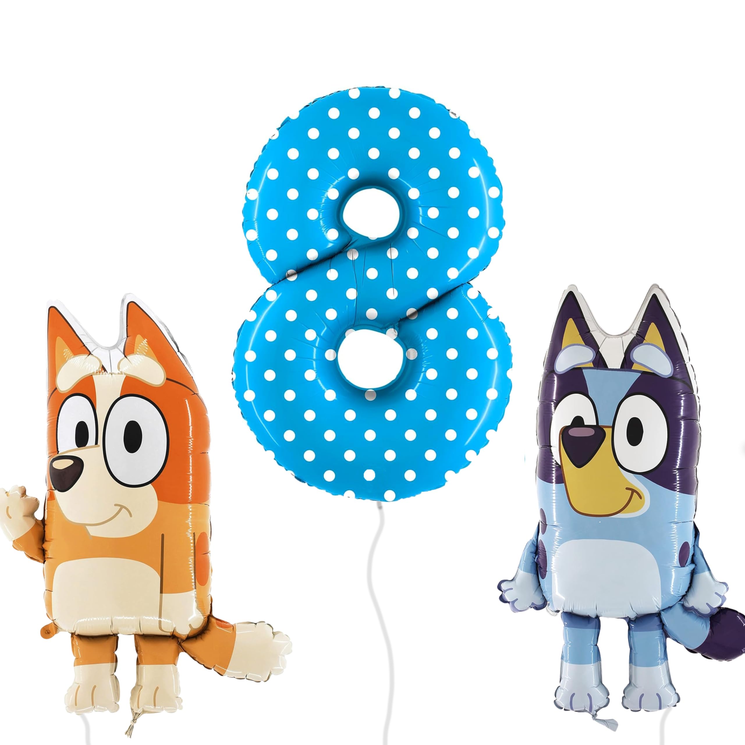 Toyland® Bluey & Bingo Foil Balloon Pack - 2 x 80cm (32") Character Balloons & 1 x 101cm (40") Spotty Number Balloon - Kids Party Decorations