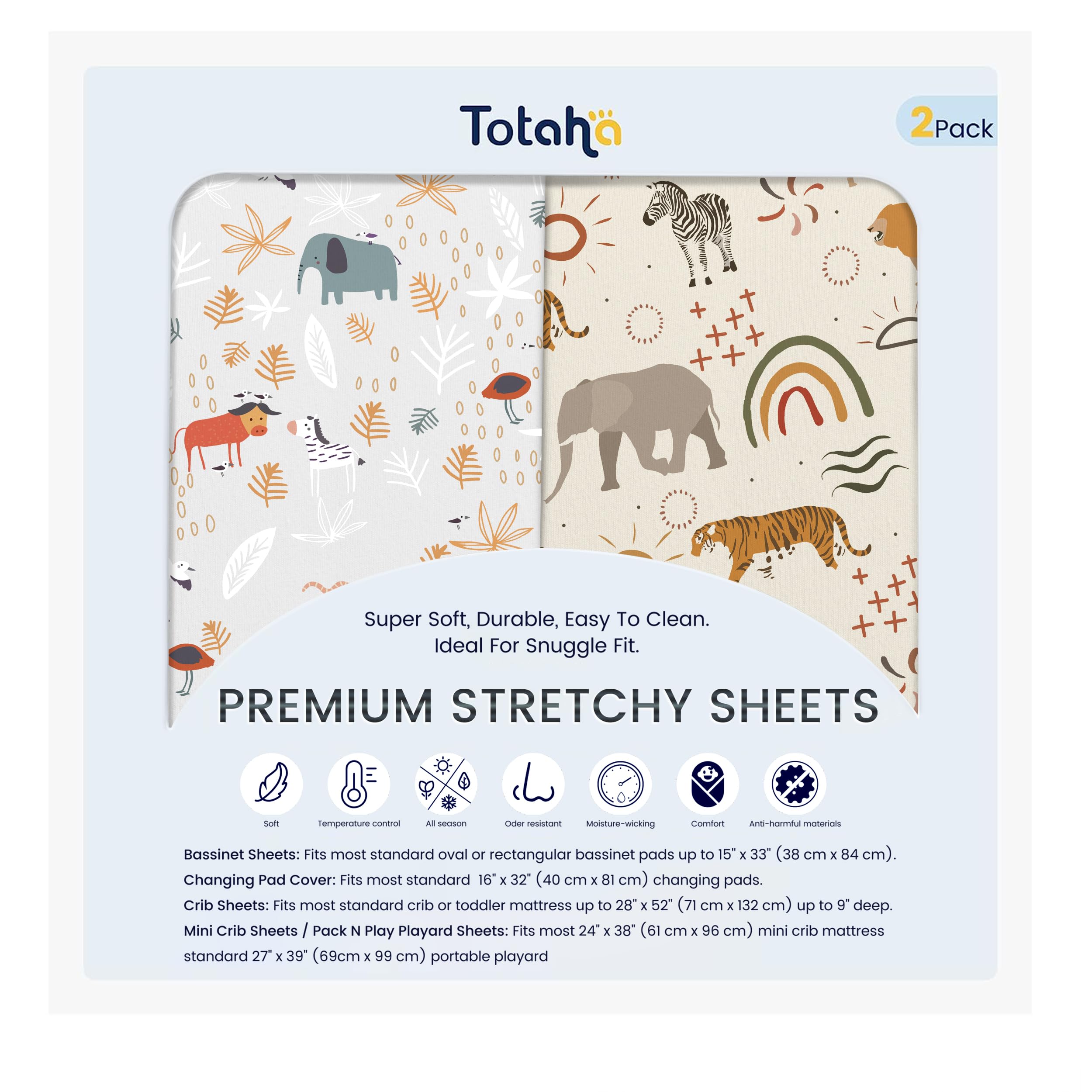 TotAha Jungle Animal Mini Crib Sheet, Premium