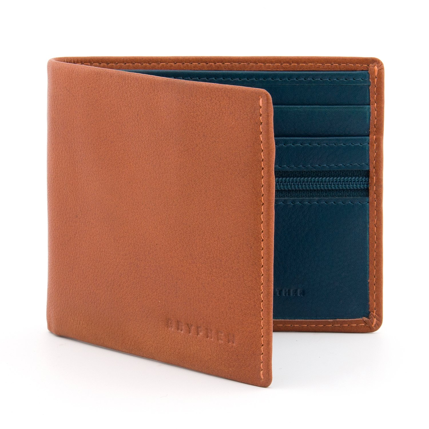Gryphen Men's RFID Blocking Genuine Leather Wallet (Tan/Teal)