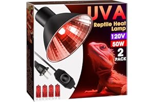 Briignite Reptile Heat Lamp Red, Reptile Night Lamp 50W, G9 Heat Bulb & Dome Reptile Light Fixture, Aluminum Reflector, Dimmable Heat Lamp for Chicken Turtle Snake Gecko Lizard, 2 Pack