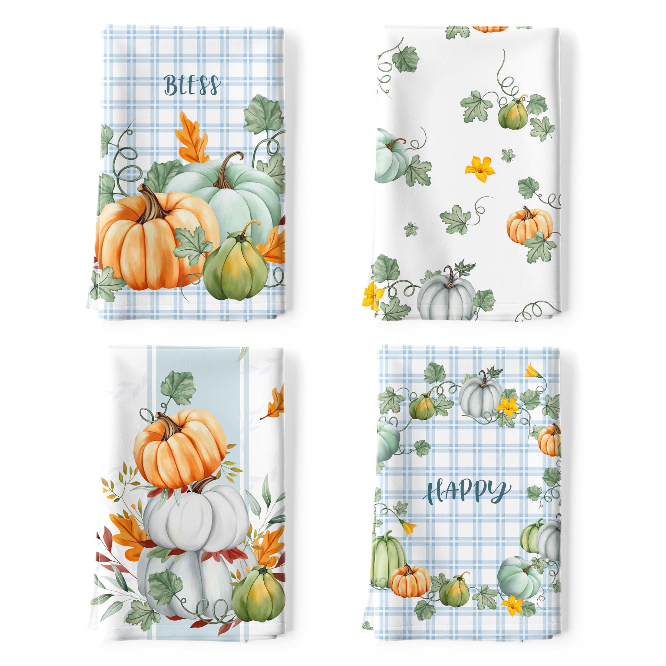 Arquiel Spring Pumpkins Kitchen Towel 100% Cotton Quick Dry Dish Towels 50 x 70CM, Dishcloth Hand Towels for Housewarming Gifts Dining, Home, Wedding, Banquet, Buffet (Set of 4)