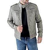 Jild Biker Style Waxed Leather Jacket Men with Shoulder Epaulettes - Mens Distressed Vintage Look Motorcycle Jacket
