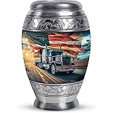 KARYLIZ Truck Urn for Ashes for Women - American Flag Memorial Funeral Adult Urns for Human Ashes Female - Cremation Urns for Mom & Dad - 10 Inch - Black Large Memorial Urn for Adult Male