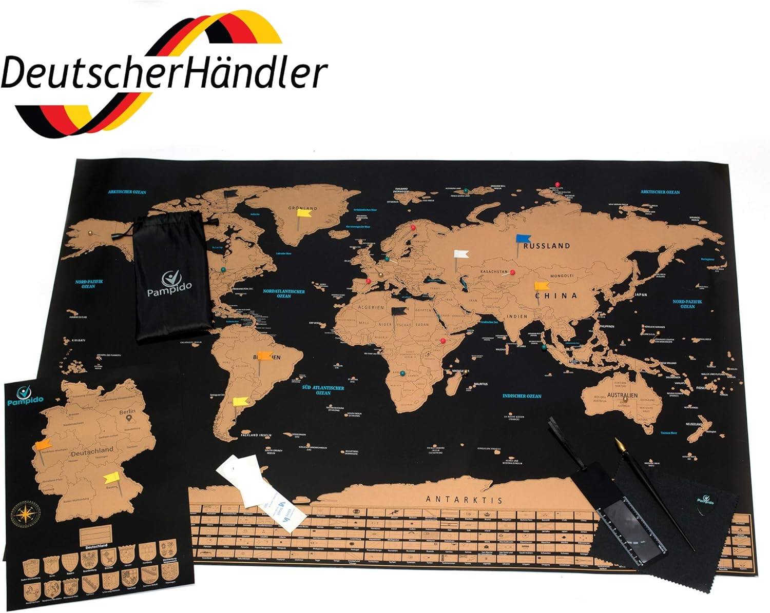 World Map For Scratching German Language With Free German Map Scratch Map Of Germany Travel Poster Scratch Map 80 X 60 Cm A3 Size Large Map Of Germany Colourful And Gold Flag