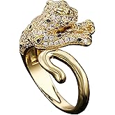 AIKAITUO 14K Animal Leopard Head Diamond Fashion Cute Adjustable Women Ring Christmas Gifts size 7 to 10