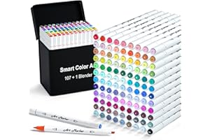 108 Pack Art Markers, 107 Coloring Markers and 1 Blender, Alcohol Based Dual Tip Permanent Markers Highlighters with Case, Excellent for Adults Kids Marking Drawing Sketching by Smart Color Art