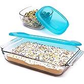 Libbey Baker’s Premium Bake & Store 4 Piece Glass Set with 9x13 Baking Dish and 6 Cup Storage Container with Blue Plastic Lid