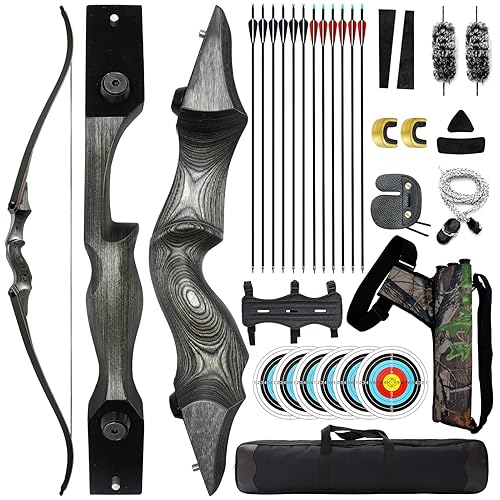 Arc Surwolf 60″ Bambou – Jeu De Flèches Carbone 30″ – Set Tir à L’arc Chasse