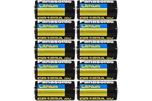 Panasonic CR123A Lithium 3V Photo Lithium Batteries, 0.67" Dia x 1.36" H (17.0 mm x 34.5 mm) (Pack of 10)