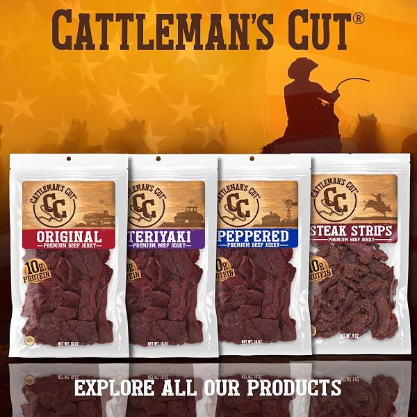CATTLEMAN’S CUT ORIGINAL BEEF JERKY, PREMIUM MARINATED STEAK HIGH PROTEIN MEAT SNACKS, KETO FRIENDLY, GLUTEN FREE, CARNIVORE TRAVEL SNACK, RESEALABLE BAG, 10 OUNCES