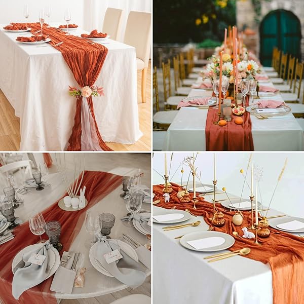 15 PACK CHEESECLOTH TABLE RUNNER TERRACOTTA 10FT GAUZE CHEESE CLOTH TABLE RUNNER 35X120 INCH RUSTIC BOHO TABLE RUNNERS FOR WEDDING BIRTHDAY PARTY ENGAGEMENT ANNIVERSARY BRIDAL BABY SHOWER SUMMER DÉCOR