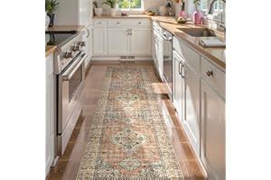 Lahome Oriental Kitchen Runners for Hallways, 2.5x10 Washable Runner Rug Non Slip, Soft Hallway Rug Distressed Ultra-Thin Long Carpet for Bathroom Entryway ‎Bedroom, Peach/Orange